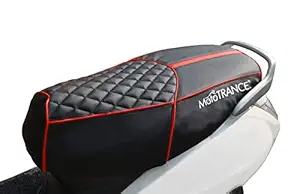 Mototrance PU Leather Designer Bike Scooter Seat Cover Compatible with TVS Wego (MTSC-303-BLRD, Black Red)