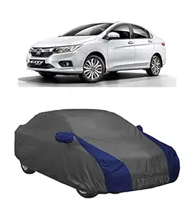 NEXTON Presents Heat Reflective & Semi Waterproof Car Cover Compatible with Honda City Custom Fit (Grey & Blue Design with Mirror)