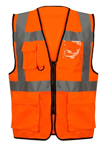 Preisvergleich Produktbild Islander Fashions Hohe Sichtbarkeit Executive Sicherheit Weste Unisex Arbeitskleidung Reflektierende Jacke Orange / Schwarz Zip Weste 5 X GRO