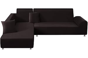 ShowyLive Lot de 2 Housse de Canapé Extensible 1 Places+2 Places Housse de Canapé d'angle en Forme de L pour Canapé de Angle, Protection Canapé d'angle, Noir