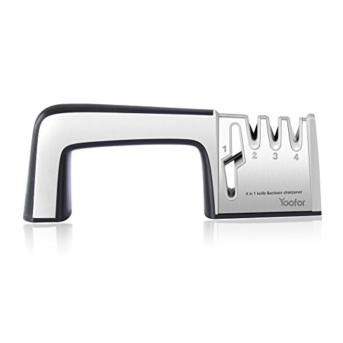 Yoofor Messerschärfer Messerschleifer Knife Sharpener - und Scherenschleifer, Professionelles 4 Stufen-Schleifsystem – Schwarz