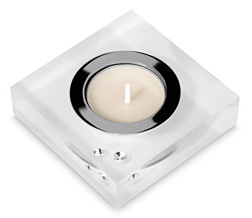 Moderner Teelichthalter Simply 2 mit SWAROVSKI ELEMENTS Kristallen - Tischdeko (matt)