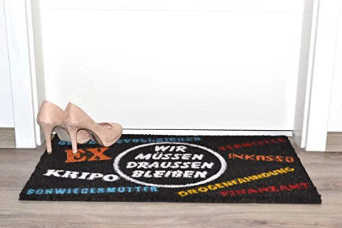 Bambelaa! Extra Große Fußmatte Kokos „Wir Müssen Draussen Bleiben“ (ca. 75×45 cm) Rutschfeste Pvc Gummi Unterlage Schwarz 1 Stück - 4