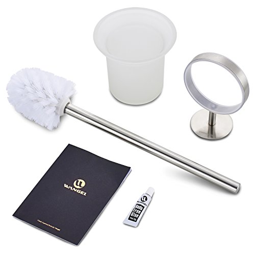 Wangel WC-Bürste und Halter WC-Bürstengarnitur ohne Bohren, Patentierter Kleber + Selbstklebender 3M-Kleber, Edelstahl und Glas, Gebürstetes Finish - 3