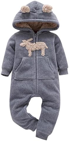 KaloryWee born Infant Toddler Baby Boys Girls Thicker Warm Hooded Zipper Romper Jumpsuit Outfit Kid Autumn Winter Clothes Home Costume Suitable for