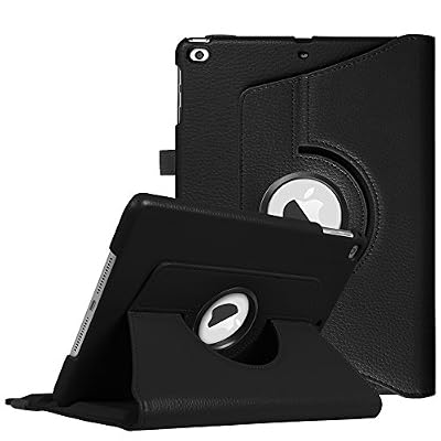 FINTIE Coque New iPad 9.7 2017 / iPad Air - Fintie 360° Rotation Housse Rotatif étui Coque avec Rabat/Stand de Positionnement Support et la Fonction Sommeil/Réveil Automatique pour Apple Nouvel iPad 9.7 pouces 2017 / iPad Air 2013 Modèle, Noir