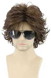 Cosplay Wig Short Natural Wavy Style Layered Halloween Synthetic Fiber Hair Wigs for Women Men (Brown) by Topcosplay