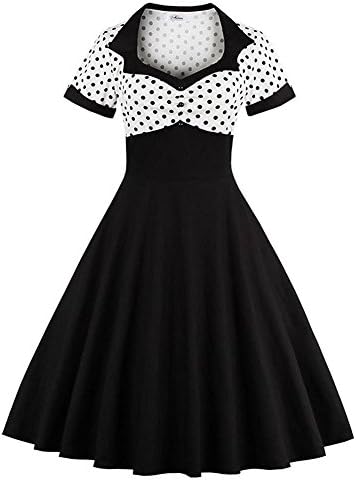 Ladyjiao Women's 1950s Rockabilly Prom Dress Polka Dots Vintage Tea Dress Black M
