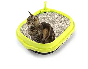 Sage Square Jumbo Size Litter Tray Cum Potty Training with Scoop for Cat/Kitten/Puppy/Rabbit/Guinea Pig/Ferret (Yellow)