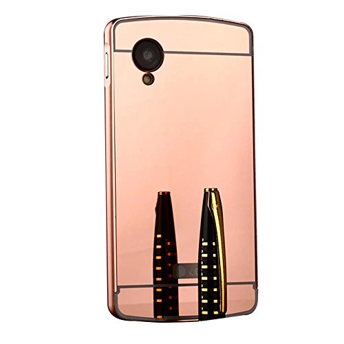 Vandot Caso Funda Carcasa para LG Google Nexus 5  Lujo Ultrafino del Metal de Aluminio Espejo Efecto PC Bumper Hardcase Shell Cover - Rosa Rosado