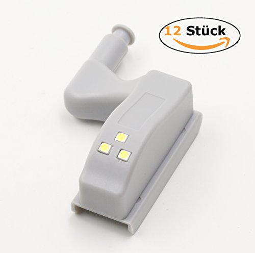 Preisvergleich Produktbild Schrankbeleuchtung LED Bewegungssensor Batterie / Automatische Nachtlicht Drahtlose LED-Lichtleiste / Schrankleuchte mit Bewegungsmelder Batteriebetrieben / Light System für Scharniere Bayram (12 Stück)
