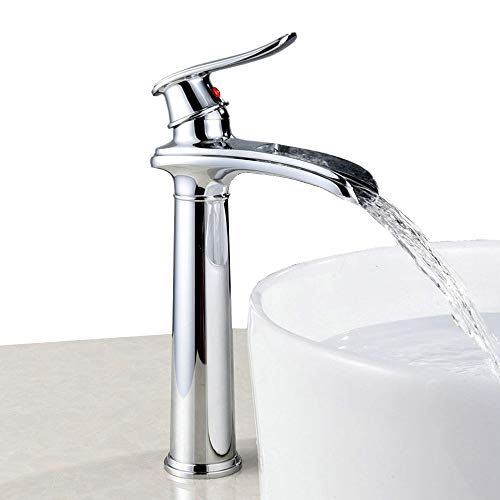 Alto Grifo de Lavabo Baño Cascada Monomando Mezclador Griferia, Cromo