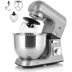 MURENKING MK36C 1000W Robot Pâtissier 5L 6 Vitesses Inclinable Tête Robot Cuisine Avec Accessoires (Gris)