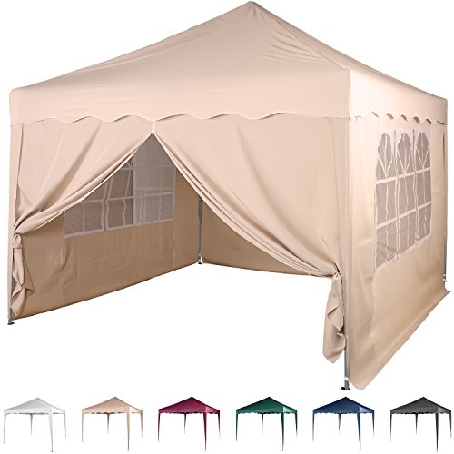 Faltpavillon 3x3 m mit 4 Seitenteilen, WASSERDICHT, Farben wählbar, inkl. Tragetasche + Zubehör, versiegelte Nähte, DIN ISO zertifiziert, Weiß Champagner Blau Grün Burgund Rot Anthrazit Schwarz