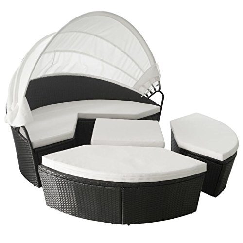 Preisvergleich Produktbild vidaXL 2-in-1 Sonneninsel 11-tlg. Poly Rattan Schwarz Sonnenliege mit Baldachin