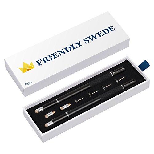 The Friendly Swede 2er-Set 3-in-1 Executive-Eingabestift mit Mikrofaserspitze, Präzisions-Disc und Kugelschreiber (schwarz) - 2