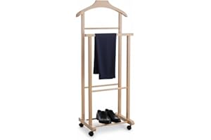 Mottiwood Indossatore Appendiabiti Da Camera, L'originale, Appendiabiti da Camera in Legno Faggio Naturale, Servo Muto Doppio con 4 Ruote, Made in Italy