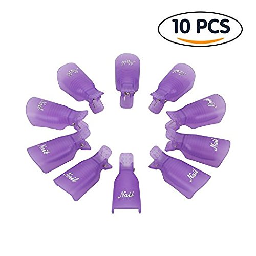 10 Stück Nagel Kunst tränken weg Cap Clip, UV Gel Polish Remover Wrap-Werkzeug,Professionelle Kunststoff-Acrylnagel Auferstehung Sets Nail Clip Resurrection Finger setzt Nagel-Sets Maniküre Werkzeuge (Lila)