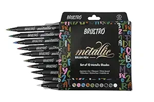 BRUSTRO Metallic Brush Pens - Soft Brush Tip for Calligraphy, Hand Lettering, Colouring, Scrapbooking, Card Making - Set of 10 Colors.