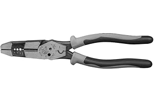 Klein Tools J215-8CR Alicates multiherramienta, herramienta híbrida multipropósito/crimpadora, pelacables, cizalla de pernos, agarre de alambre, torsión, bucle, gris/negro