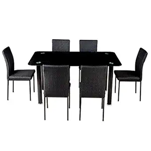 Woodness Bristol Glass 6 Seater Dining Table Set (Black)