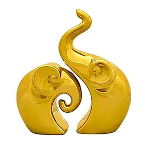 LADROX Lavish Home Decor Golden Elephant Couple Figurine | Piano Finish Ceramic Figures - (Set of 2 Piece, Gold)