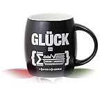 Glücksformel Tasse schwarz: Keramiktasse für einen motivierten Start in den Tag voller Glück und Freude