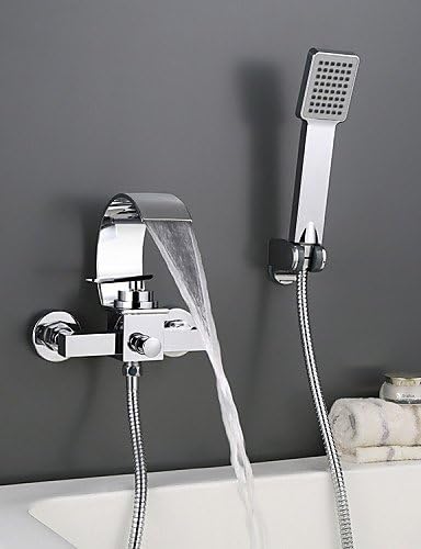 YHFXD Sink MixerWall Mounted Chromed Contempo Roman Bathroom Waterfall Faucet With Hand Shower