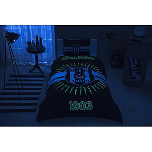 Fanartikel Besiktas Parlayan Logo Jugendbettwäsche Einzelbett Bettwäsche Bettdeckenbezug(160x220cm), Bettwäsche 100% Baumwolle mit Bettbezug, Spannbettlacke(100x200cm) und Kissenbezug(50x70cm)Made in der Türkei - 2