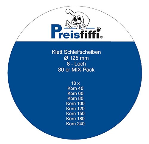 80 Exzenter Klett Schleifpapier Schleifscheiben für Exzenter- Schleifer mit Ø 125 mm und 8-fach Lochung als Preisfiffi Spezial SET – Pack mit je 10x Korn 40/60/80/100/120/150/180/240 (Ø125mm) - 2