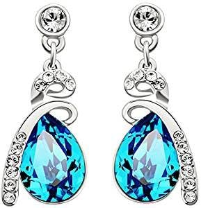 Silver Ladies Blue Crystal Drop Earrings Made With SWAROVSKI® ELEMENTS