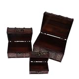 3pcs Holz Vintage Schatztruhe Holz Schmuck Aufbewahrungsbox Fall Veranstalter - 2