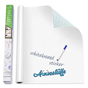 Awestuffs Whiteboard Self Adhesive Wallpaper Sticker for Kids Home Classroom Office Room with Free Marker (White, XL - 45 x 200 cm)