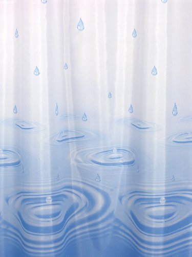 TEXTIL DUSCHVORHANG WEISS BLAU TROPFEN 240x200 INKL. QUALITÄTSRINGE! SHOWER CURTAIN BLUE!
