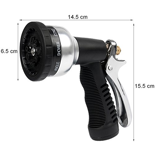 fourHeart Garten Handbrause 9 Funktionen Gartenschlauchdüse Multifunktionale Gartenbrause mit Metall Pistolengriff, Perfekt zum Bewässern des Gartens, Baden von Tieren, Waschen des Autos, Reinigen des Pools – Schwarz - 3