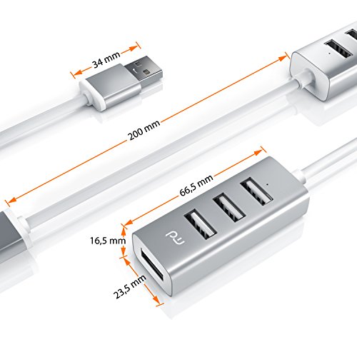 CSL – USB Hub mini 4 Port / Verteiler | Notebook / Laptop / Tablet PC / iMac, Macbook (Air, Pro, Mini) | Plug & Play | Hot-Plug | silber (gebürstetes Aluminiumgehäuse) - 2