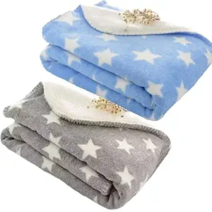 BRANDONN Wool Baby Blanket Combo Pack All Season (Blue/Grey) - Pack of 2