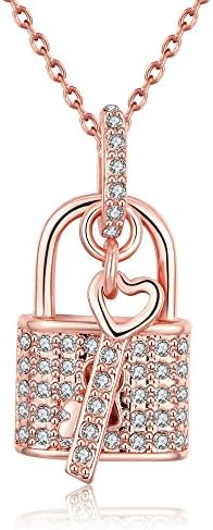 Women Czech Drill Lock Pendant Necklace Rose Gold Plated Jewelry Chocker Chunky Statement Body Neck Chain Collar