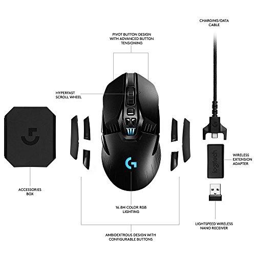 Logitech G903 - Rat  n inal  mbrico para Gaming con Sistema de Carga inal  mbrica POWERPLAY Compatible con Lightspeed - Paquete Alem  n