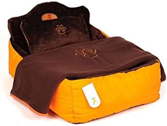 LM921 Luxury soft washable pet bed Mattress with wool lining, rectangular pet kennel, fashion winter pet cat warm, orange (Size : M)