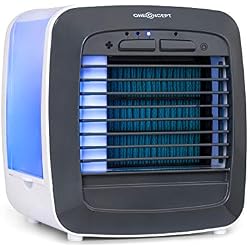 OneConcept Icecube - Rafraîchisseur, 6W, Volume du réservoir d'eau : 600 ML, 3 en 1 : rafraîchisseur,humidificateur et purificateur, 3 Vitesses, 2 Blocs réfrigérants, lumière LED, Blanc