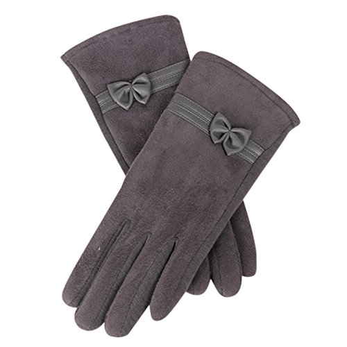 Preisvergleich Produktbild Damen HandschuheFingerhandschuhe Bowknot Wolle Touch Fäustlinge Wildleder Fleecefutter Kingwo(GY)