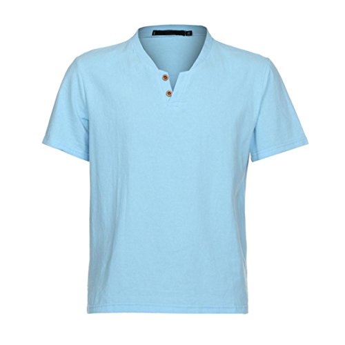 KEERADS Leichtes Leinenhemd Stehkragen Herren Mittelalter Kurzarm Slim Fit T-shirt Blau M KEERADS Leichtes Leinenhemd Stehkragen Herren Mittelalter Kurzarm Slim Fit T-shirt Blau M