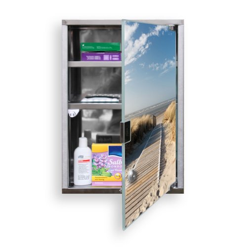 Medizinschrank groß Edelstahl abschließbar 30x45x12cm Arzneischrank Medikamentenschrank Hausapotheke Erste Hilfe Schrank Motiv Dünen - 3