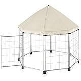 oneConcept Fort Seasons • Freilauf • Welpengehege • Kratzer- und Korrosionschutz • pulverbeschichteter Metallrahmen • wasserdichtes und UV-beständiges Sonnendach • Maschenweite 6,5 cm • Steckkonstruktion • leichter Aufbau • Kantrohr-Rahmen • beige