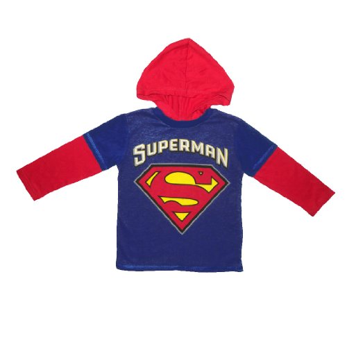 Superman Infant Pullover Long Sleeve Hooded Jersey T Shirt 18M Red & Blue