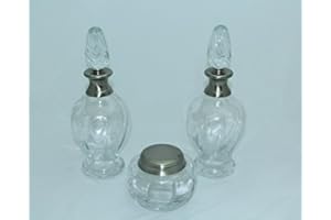 DONREGALOWEB Juego de tocador de Cristal y Metal en Color clásico, Transparente y Plateado,