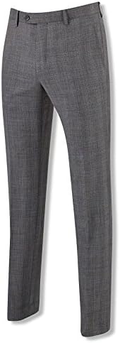 Savile Row Men's Grey Prince of Wales Formal Slim Fit Trouser 32" 34"