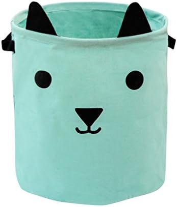 Inwagui Collapsible Toy Storage Basket Cartoon Animals Kids Laundry Bin Round Fabric Nursery Hamper Cute Home Decor - Green