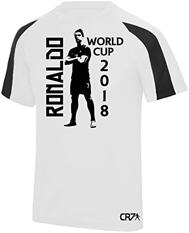 D2W Ronaldo CR7 World Cup 2018 Tribute Adults &amp; Childrens Sports Tee (Adult Small 37", Arctic White/Jet Black)